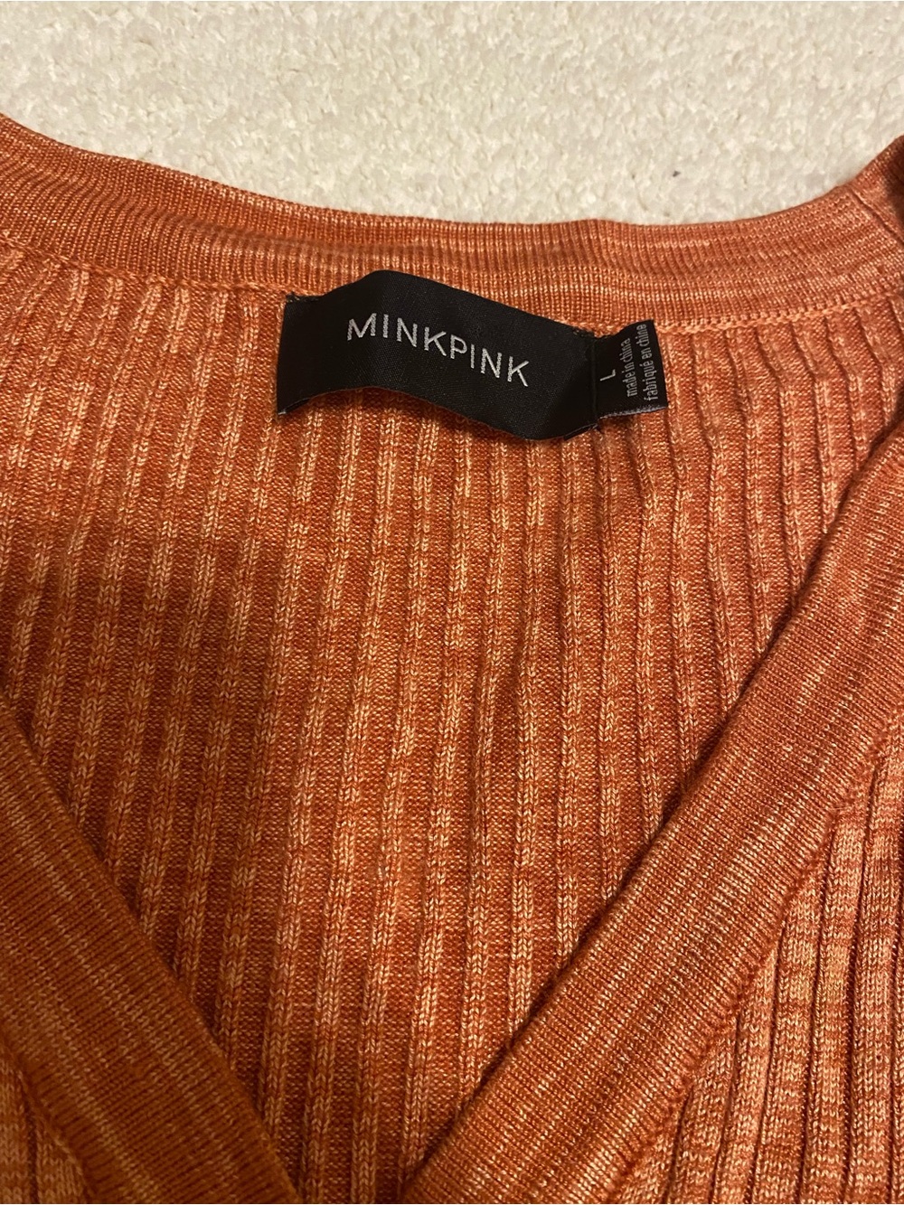 MINKPINK Rust Ribbed Cropped Button-Front Cardigan - Picture 4 of 5